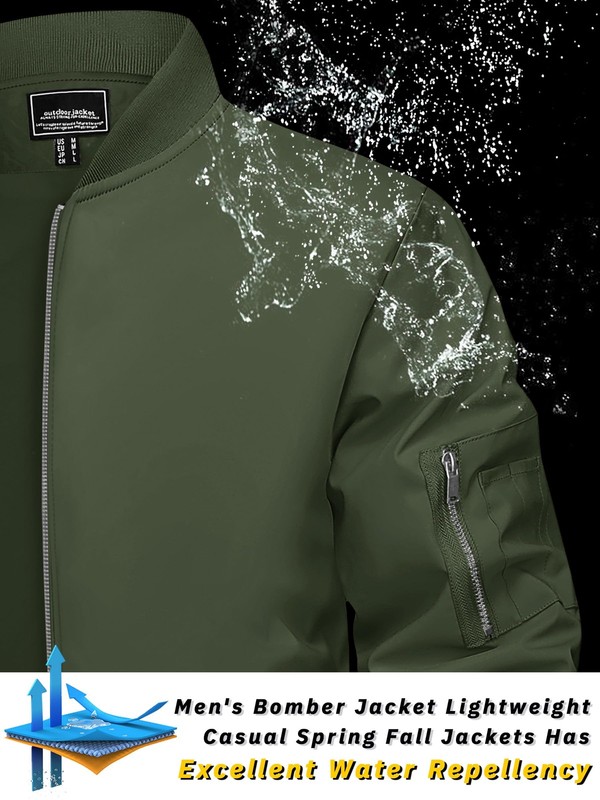 Men's Lightweight Bomber Jacket Spring Fall Thin Casual Coat Full-Zip Work Coats gallery