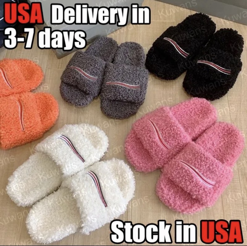 Faux Fur Teddy Slide Slippers Open Toe Rubber Sole all sizes (see description)