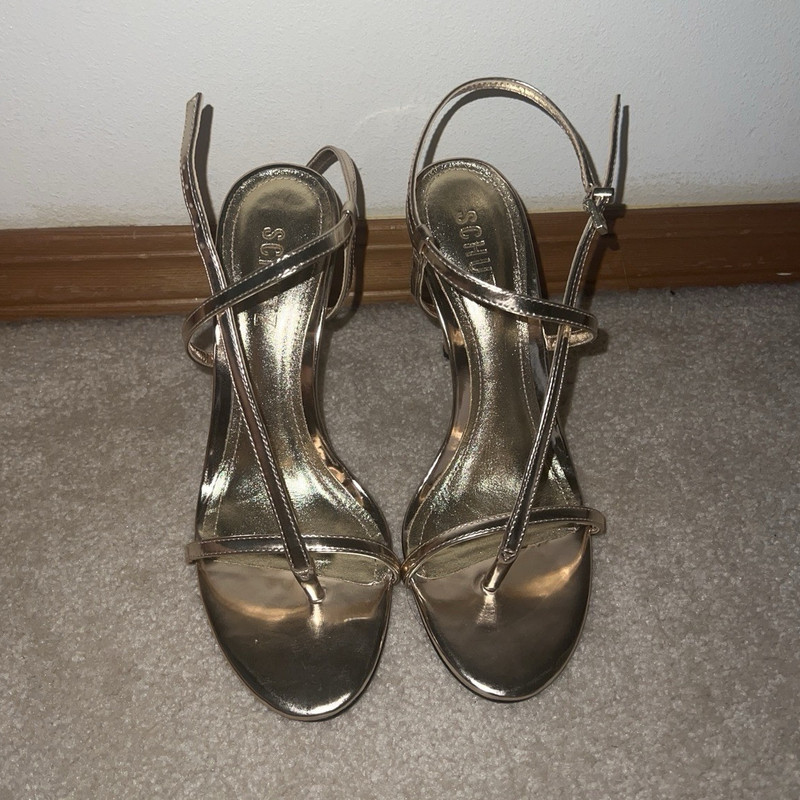 SCHUTZ Gold Leather Strappy Ankle Strap Open Toe Stiletto Heels 6 B
