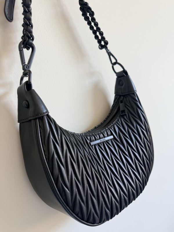 ALDO Black Ruched Quilted Hobo Bag Chain Strap Shoulder Purse Trendy