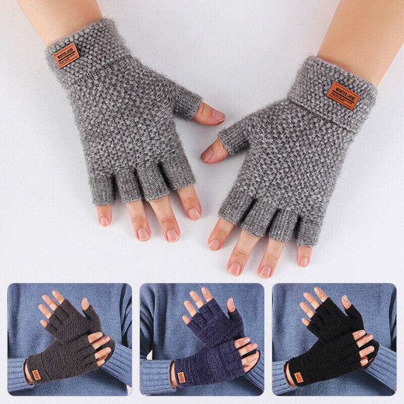 Winter Alpaca Wool Fingerless Gloves Thermal Men Knitted Half Finger Mitten gallery