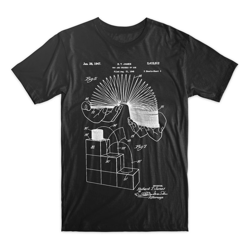Slinky Patent T-Shirt, Classic Slinky Toy Patent Art Tee 100% Soft Cotton Comfy