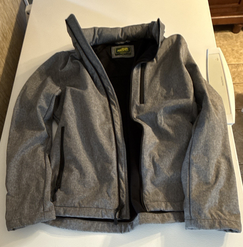 Propel Men’s S Gray Full Zip Jacket Stand-Up Collar Logo Short Regular Fit