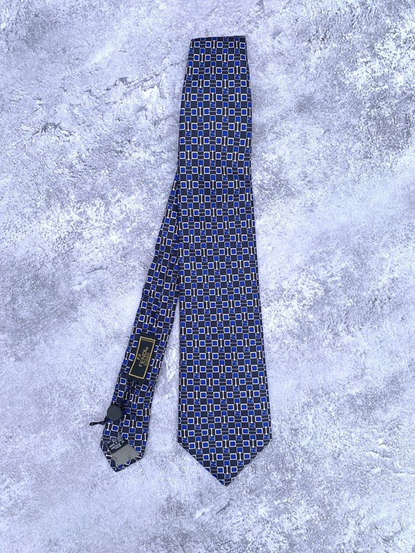 Vintage FENDI 100% Silk Tie Blue Geometric Pattern Made in Italy