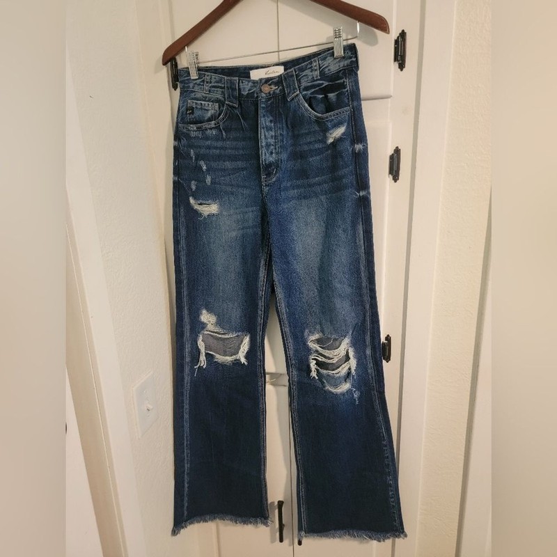 Kancan Ultra High Rise 90s Flare Dark Wash Button Fly Jeans 3 25