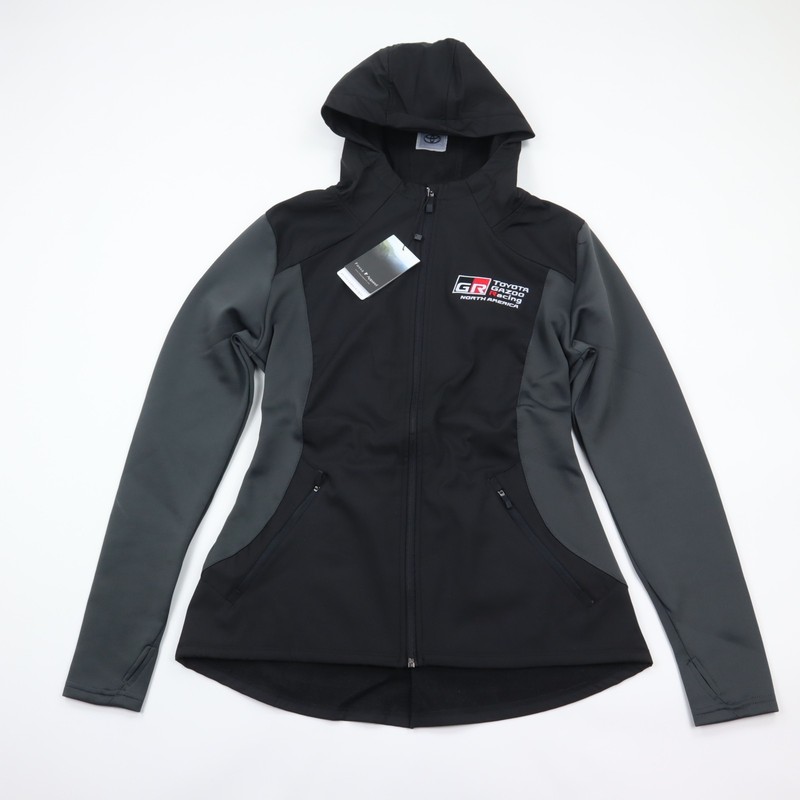 Toyota Gazoo Racing Jacket Womens Large Black Hooded Full Zip Cinch Back NWT
