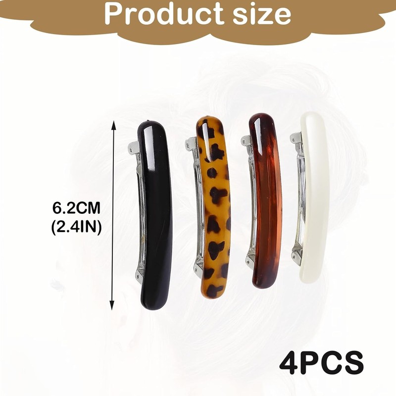 Tortoise Shell Barrettes – 4-Pack French Hair Barrettes for Women Fine Hair, Sty gallery