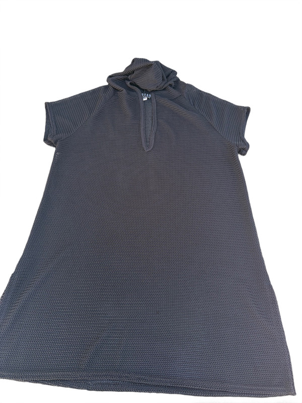 Vintage Black Hooded Dress Knee Length Short Sleeves Size Unknown