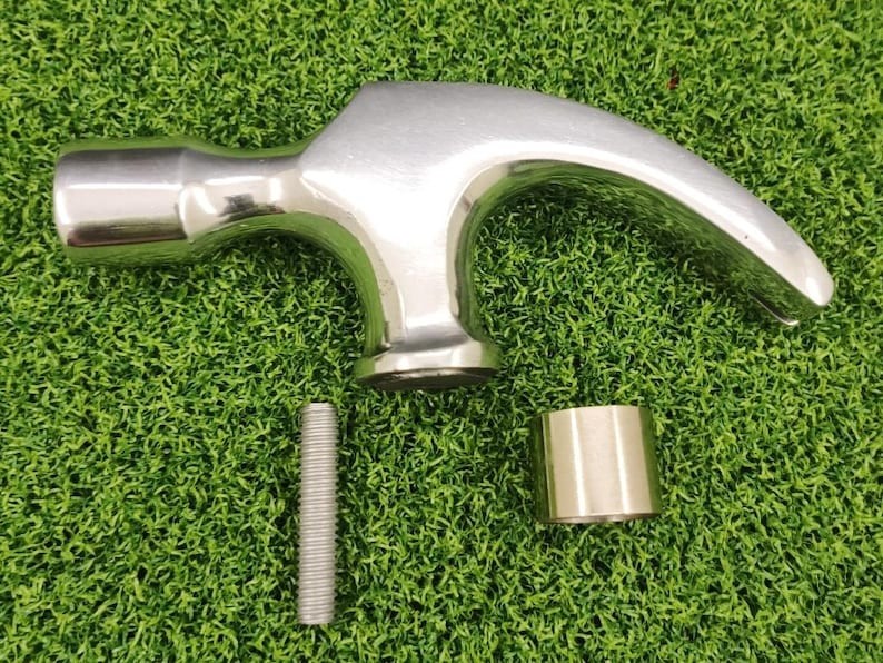 Solid Brass Hammer Design Walking Stick Handle, Vintage Cane Topper (11cm)