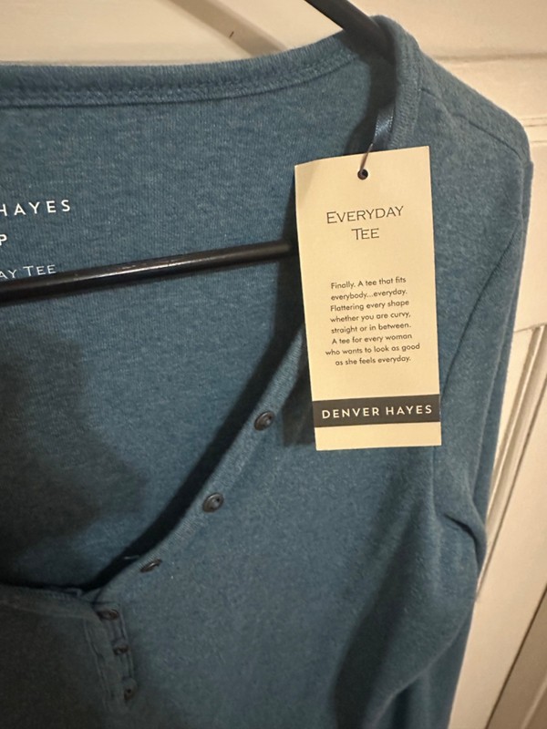Denver Hayes Henley V-Neck Long Sleeve Everyday Tee Slate Blue Heather Cotton gallery