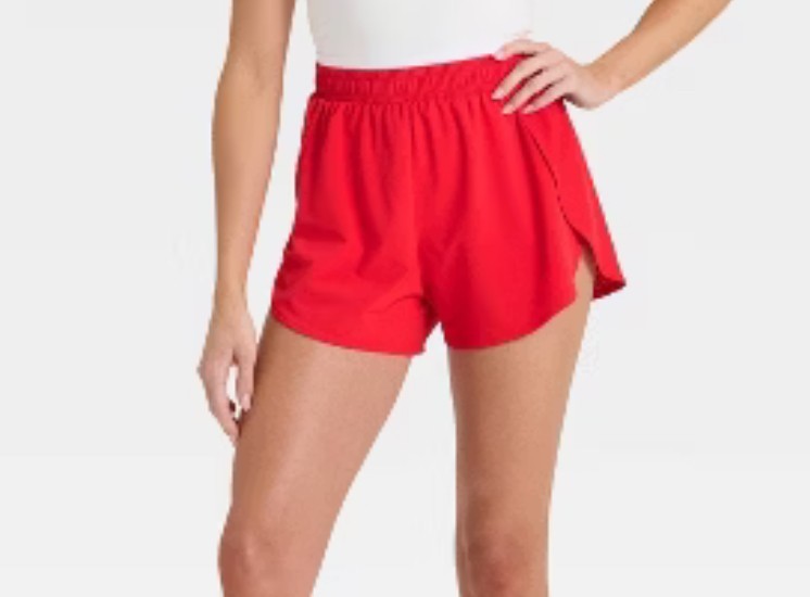 NWT~ All in Motion sz XL Red 3″ High Rise Laser cut Shorts Built in Briefs GG93