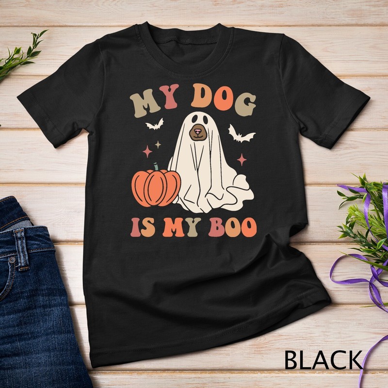 My Dog Is My Boo Spooky Season Ghost Halloween Groovy Retro Unisex T-shirt