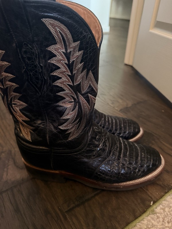 Lucchese Alligator Leather Boots Custom, 11D, Black With Upper Leather Detail