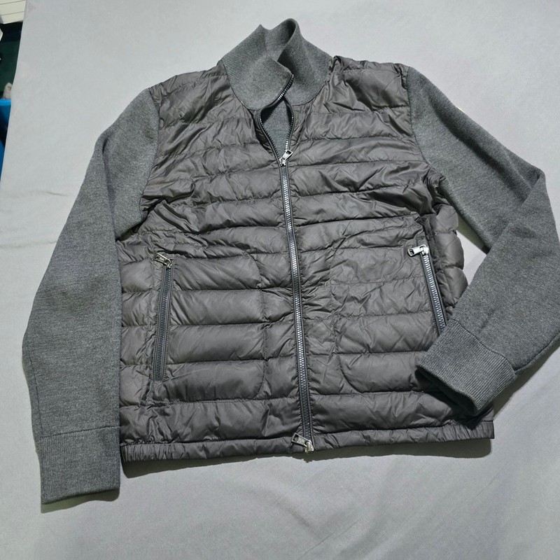 Moncler Maglione Tricot Cardigan Mens XL Grey Quilted Wool Cardigan Zip Up