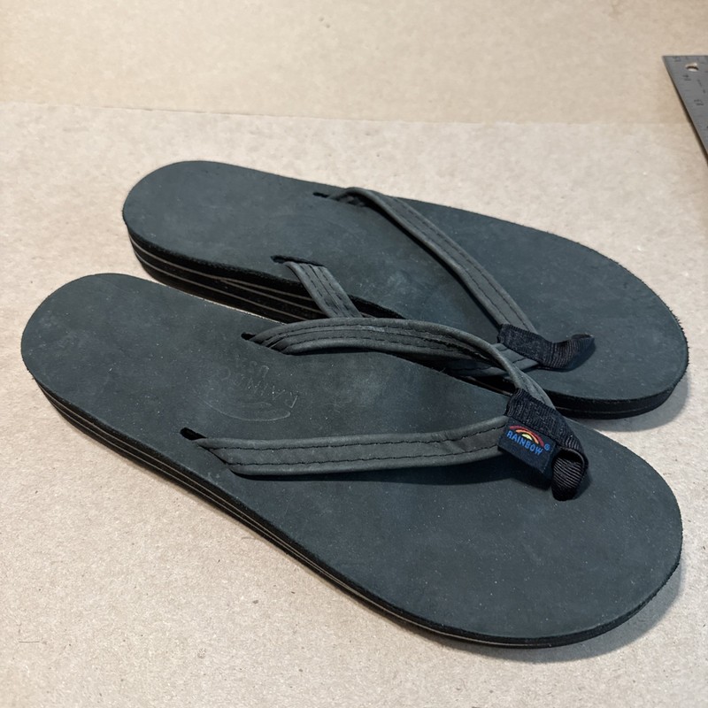 RAINBOW Sandals Double Layer Luxury Leather Black Men XL10.5 10.75″ – New