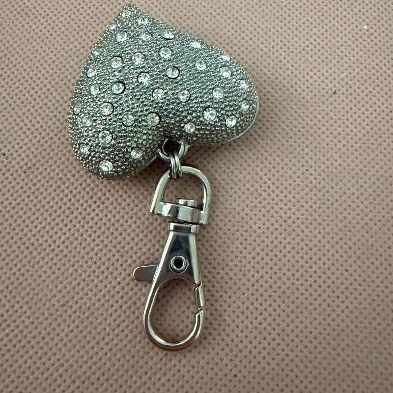 Chico's Silver Heart Bag Charm Rhinestone Pavé Filigree Keychain Accessory gallery