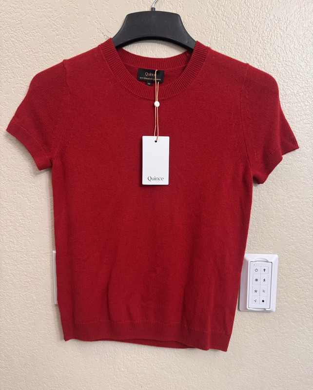 Quince Red Solid Knit Crew Neck Short Sleeve Pullover Sweater Women’s XS