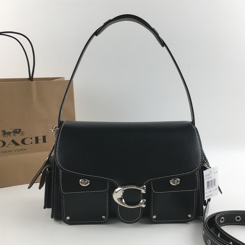 COACH CU124 Cargo Turnlock Soft Tabby Shoulder Bag Black Grain Leather Outlet gallery