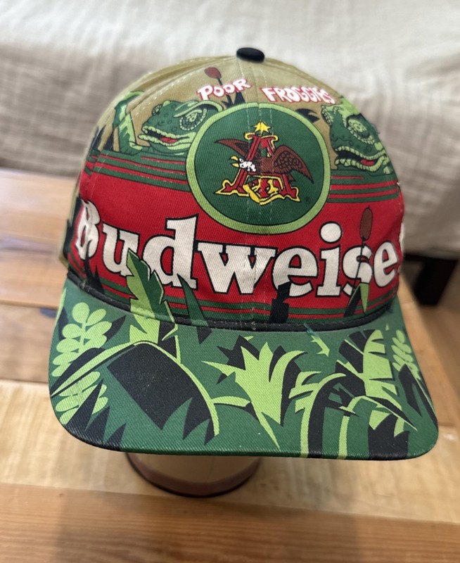 Vintage 1998 Budweiser Poor Frog Hat Snapback Cap USA Iguanas Bud Weis Er