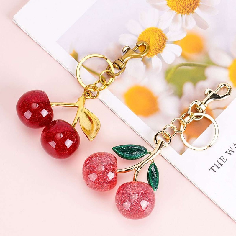 Cute Cherry Bag Charm KeyChain For Coach Glitter resin and metal Brass Key Chain gallery