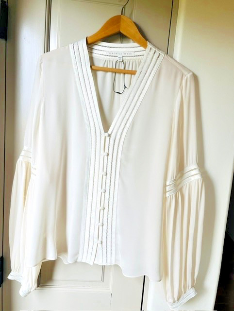 Veronica Beard Ivory Silk Blouse with Balloon Sleeves NWOT Size 14