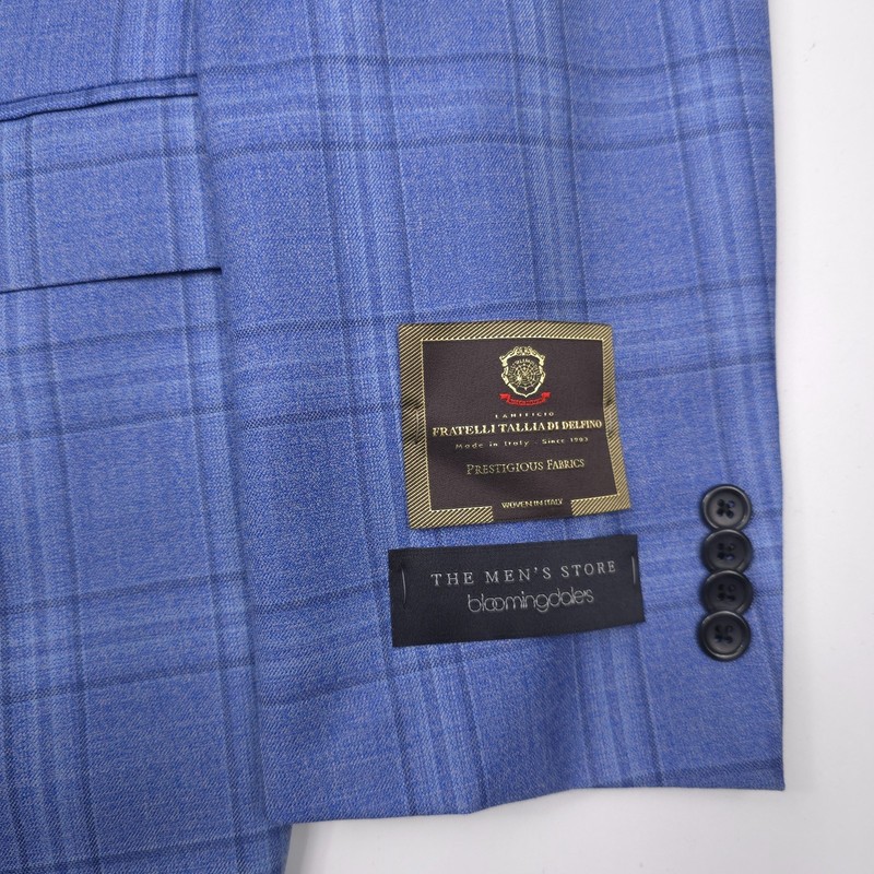 Bloomingdales Wool Sport Coat Mens Size 48R Light Blue Plaid Blazer Jacket gallery