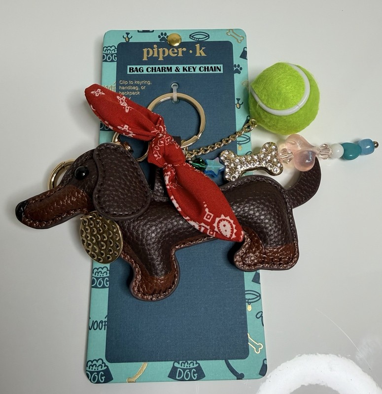 PIPER.K Dog Lover Dachshund Key Chain Bag Charm Bone Tennis Ball New
