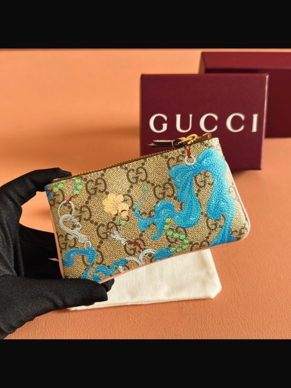 Gucci GG Logo Leather Pig Print Key Chain Keychain Beige Blue Pink Women