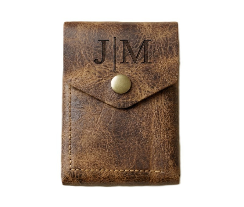 100% Genuine Leather Triple Fold Card Holder, Slim Minimalist Rustic Wallet Gift