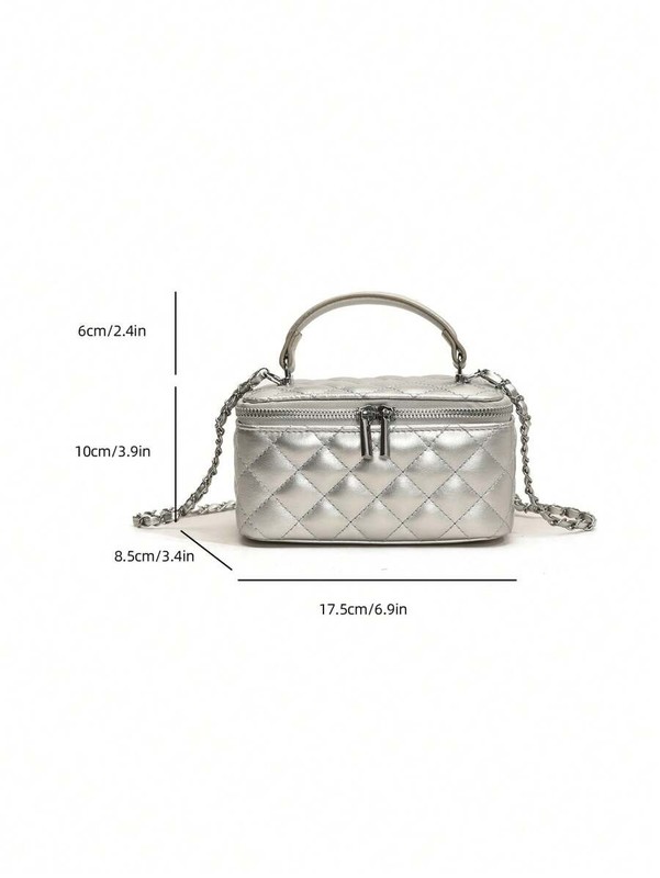 Fashionable Quilted Box Bag Plain Mini Crossbody Chain Strap Zipper Purse gallery