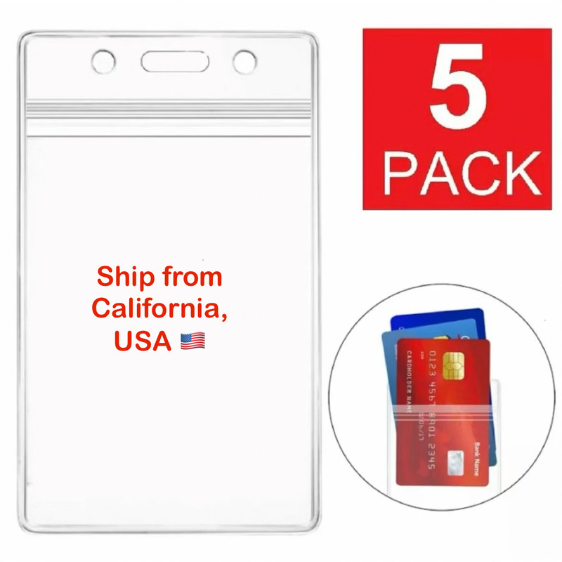 5 Pack – Vertical Clear Soft ID Card Badge Holder Sleeve Waterproof Resealable