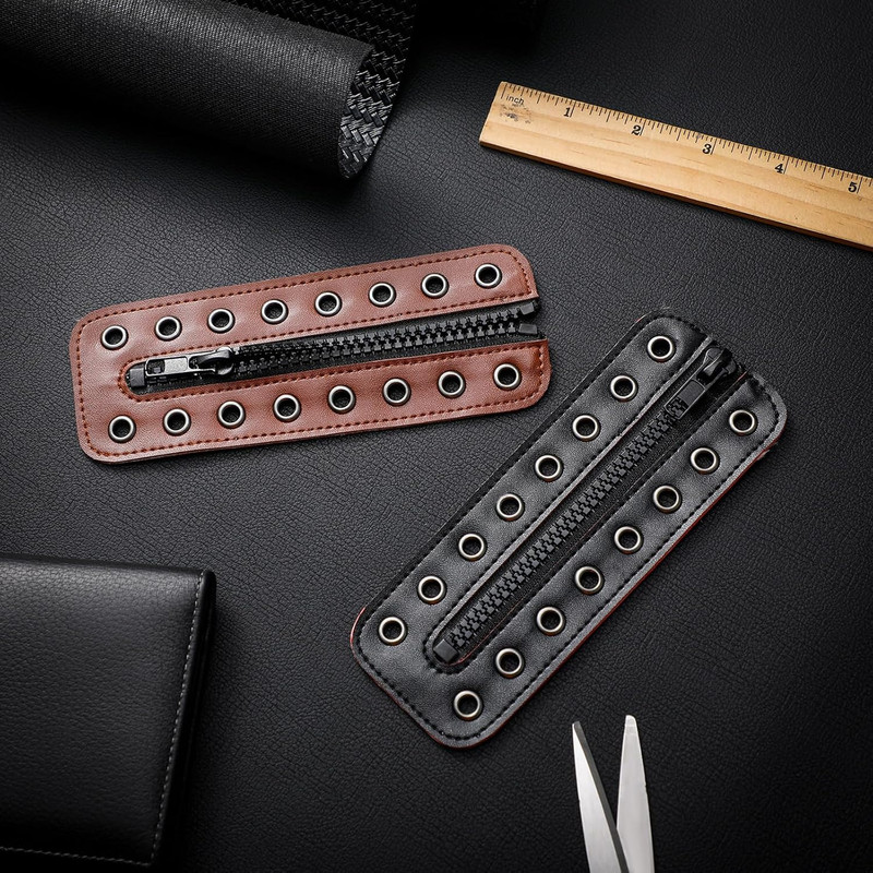 4 Pcs PU Leather Boot Zipper Inserts - Tieless Lace up Zipper Laces 8 Eyelet for gallery