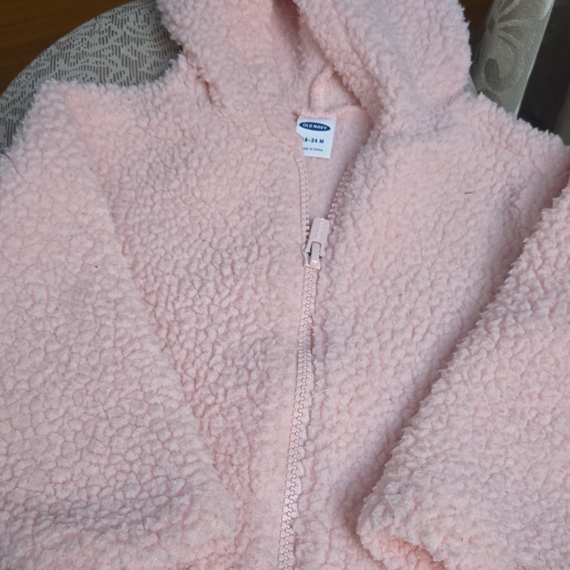 Old Navy Girls Pink Hooded Fleece Zip Basic Jacket, Polyester Shell 18-24M