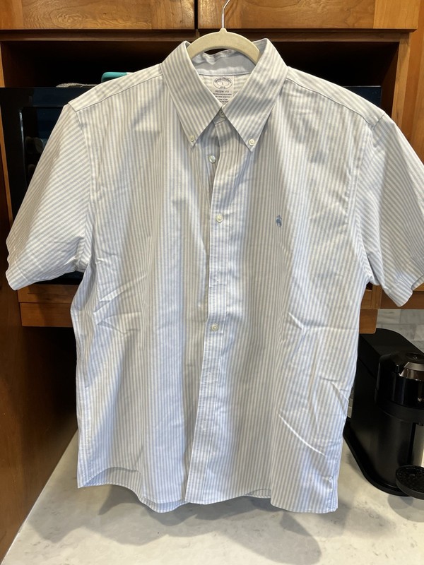 Brooks Brothers Non-Iron Stretch Blue/White Stripe Dress Shirt Regent Fit L