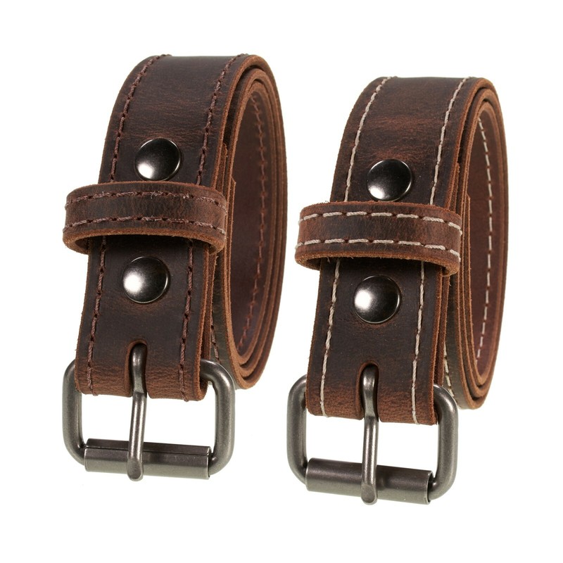 Buffalo Leather Belt 1 1/4″ width, Made in USA, Vintage Brown accent stitched
