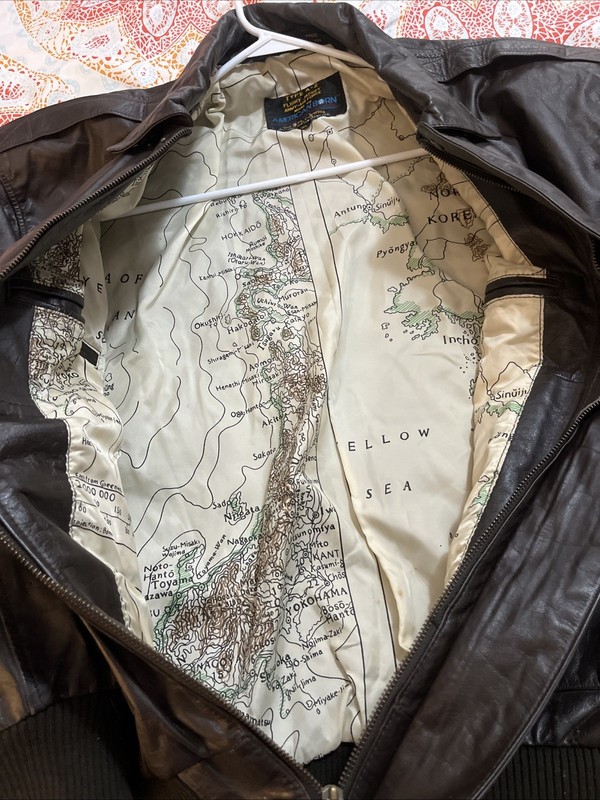 American Born Type A-2 Flight Jacket Mens XLarge Brown Leather Bomber Map Lining gallery