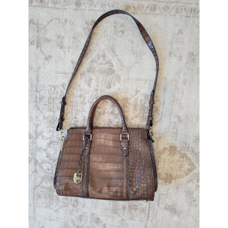 Vintage London Fog Croc Embossed Brown Faux Leather Handbag Shoulder Bag Purse