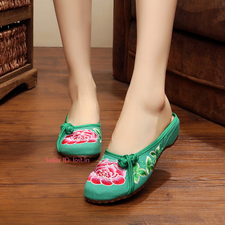 New Chinese Style Embroidered Flat Womens Shoes Slippers Folk Floral Cloth Shoes