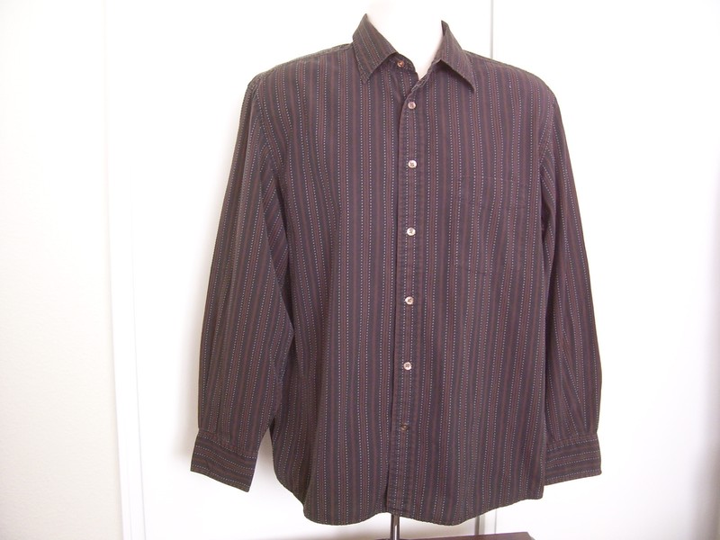 Faconnable Mens Vintage! Striped Button Down Stextured Shirt Sz Medium Brown