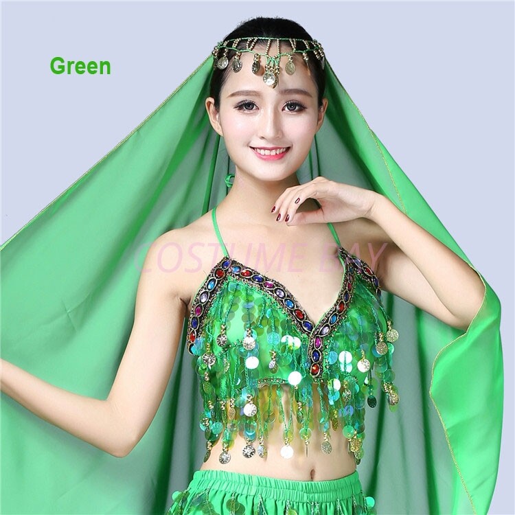 Halter Neck Latin Padded Belly Dance Bra Top Beaded Sequin Fringe Party Costume