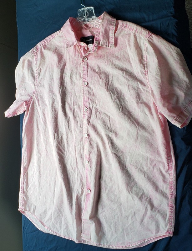 Original Use Men’s Large Pink Acid Wash 100% Cotton Short Sleeve Button-Up Shirt
