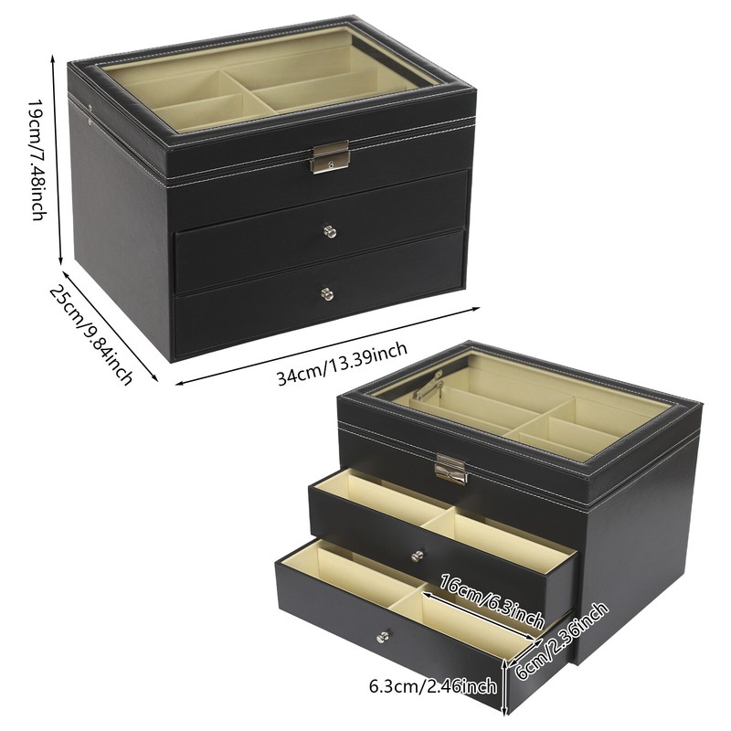 Sunglasses Storage Box 3 Layer 24 Slot Black Glasses Organizer Display Case MDF gallery