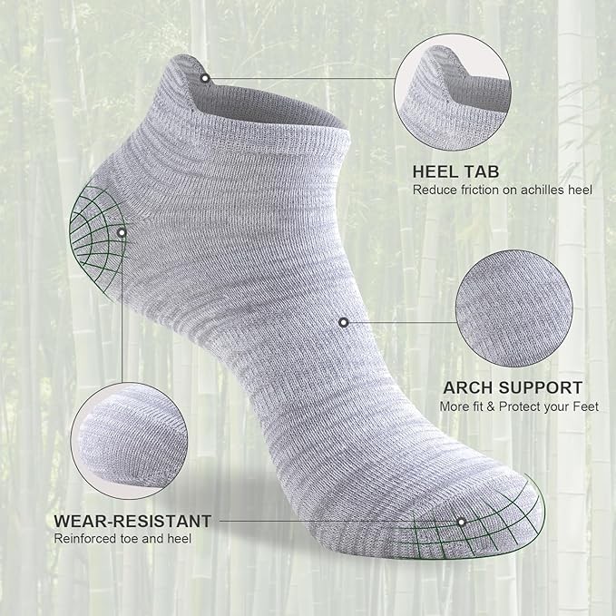 Mens Bamboo Ankle Socks with Heel Tab Low Cut Thin Athletic Performance 6 pairs gallery