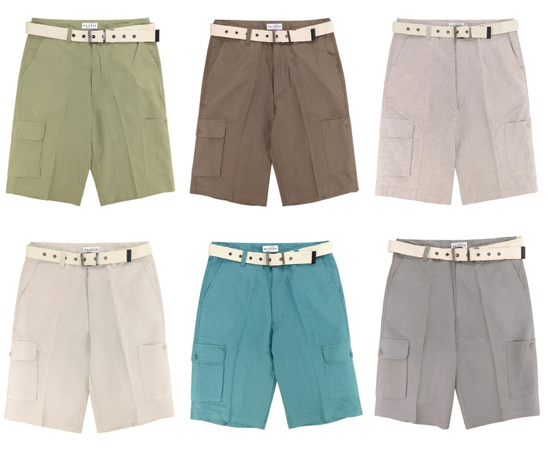 CONCITOR Men’s Linen Cargo Shorts Flat Front Solid Color Short with Men’s Belt