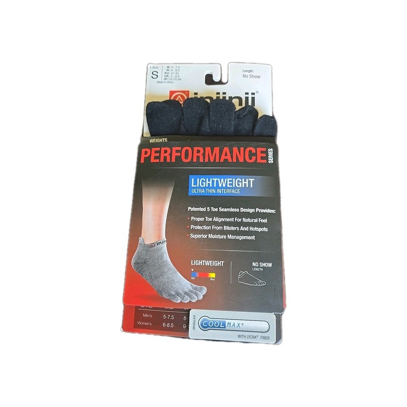 Injinji Toe Socks Performance Light Weight Black Small, No Show Length New