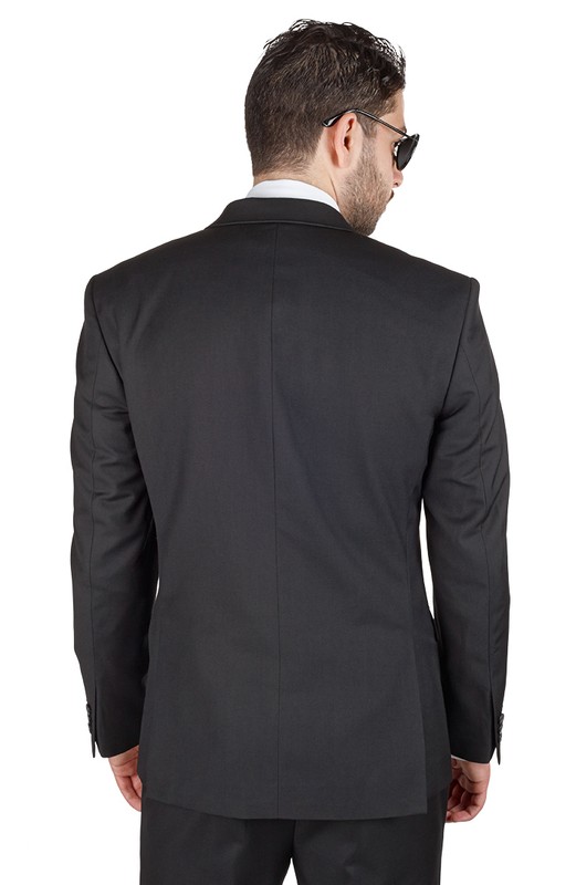 Solid Black Slim Fit Mens Suit 2 Button Notch Lapel Fitted Flat Front Pants AZAR gallery