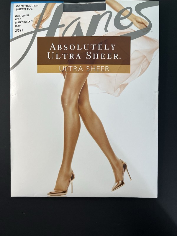 Hanes Absolutely Ultra Sheer Control Top Black Pantyhose Sz F Style Q00707 NEW