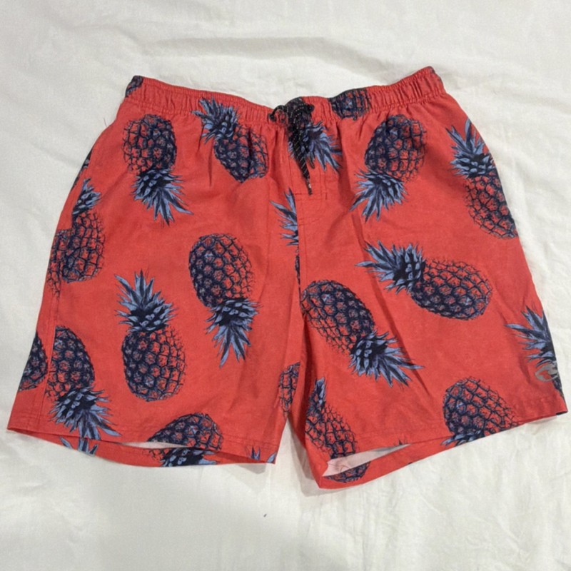Ocean Current Men’s Red Blue Pineapple Swim Shorts Drawstring L