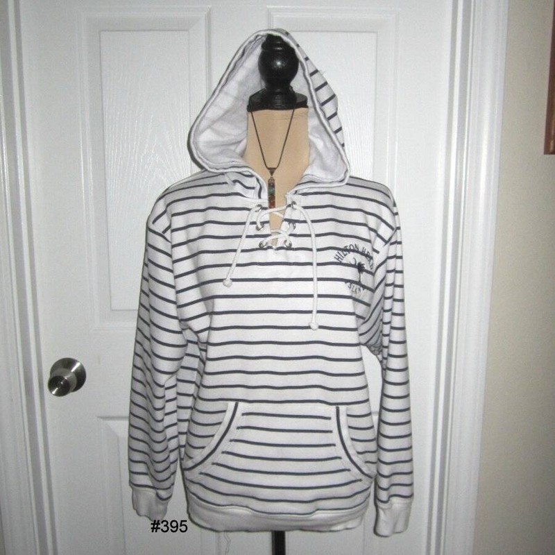 EXIST Hilton Head Island Striped Lace Up Hoodie Small Coastal Nautical Sweatshir