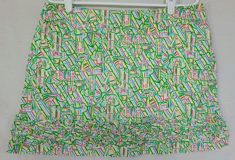 Lilly Pulitzer Guiding Light Lighthouse Mini Skirt/Skort Green/Pink Sz 10